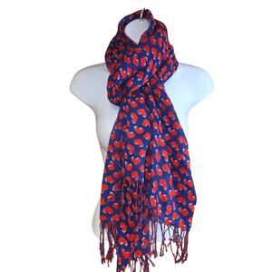 Blue and red hearts pattern rectangle scarf
